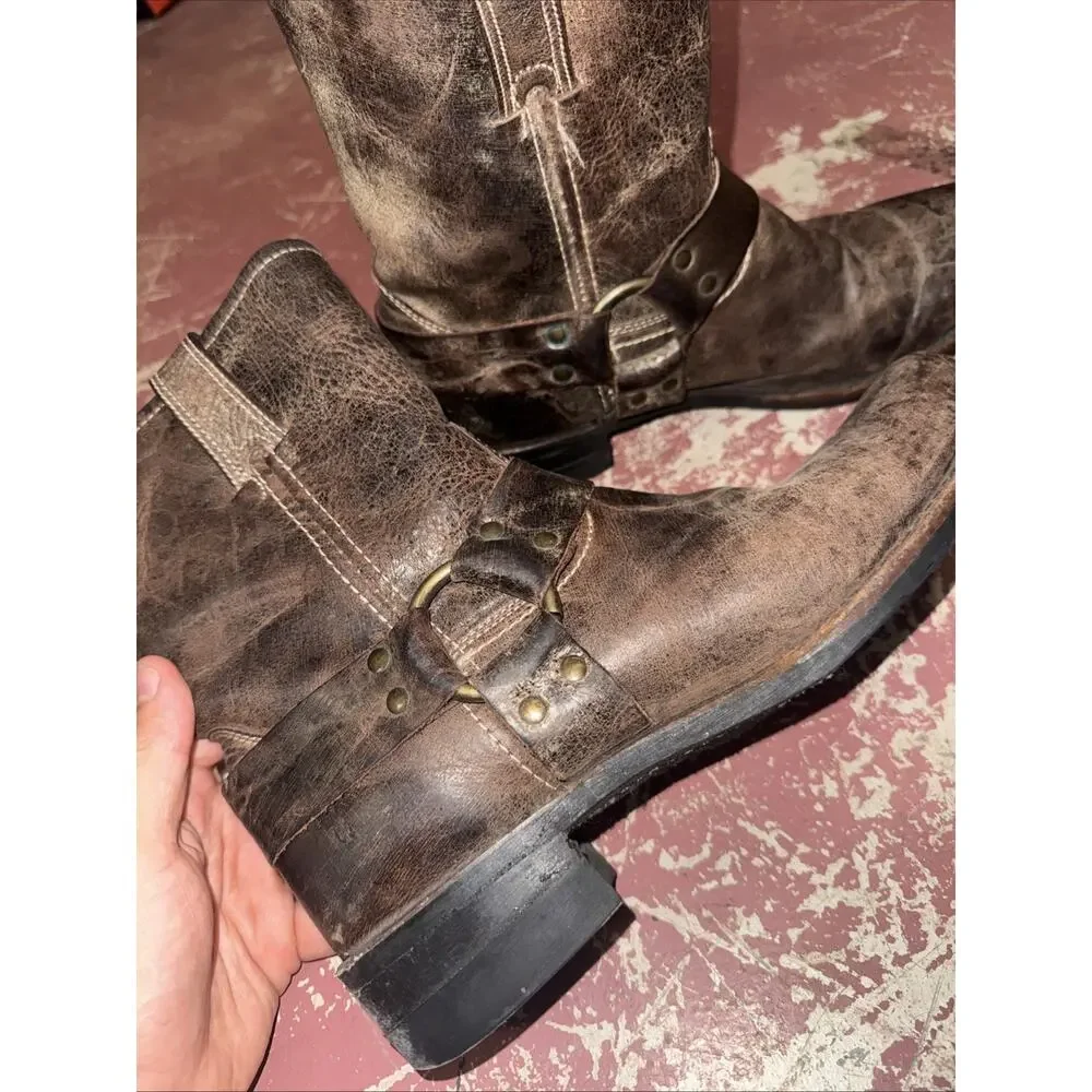 Vintage Frye 87402 Brown Leather Harness Boots Men's Size 11 M Made in USA